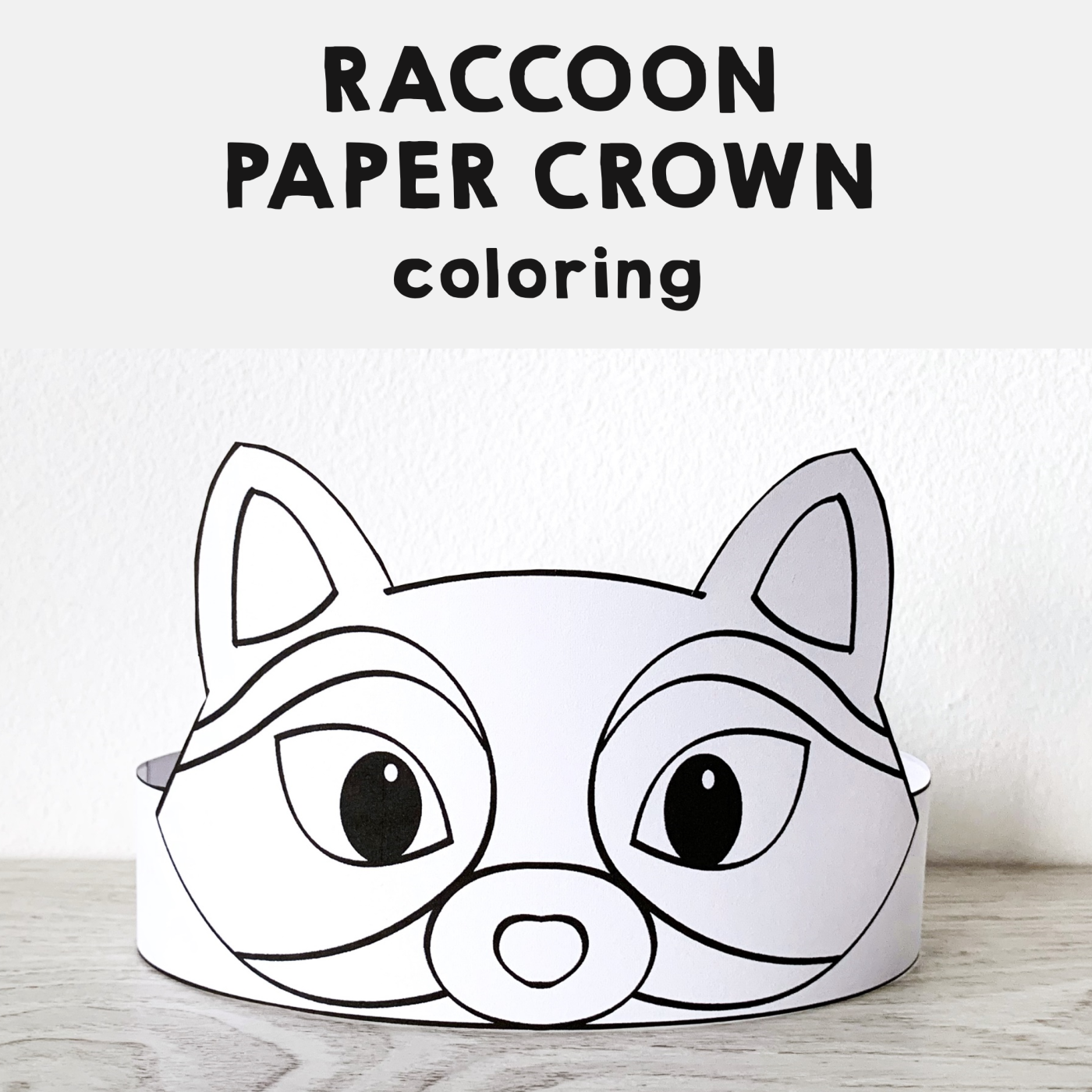 Raccoon paper crown printable coloring craft made by teachers