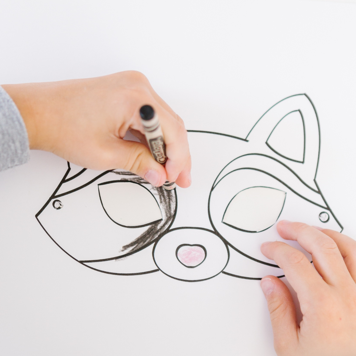 Raccoon paper mask printable woodland forest animal coloring craft activity made by teachers