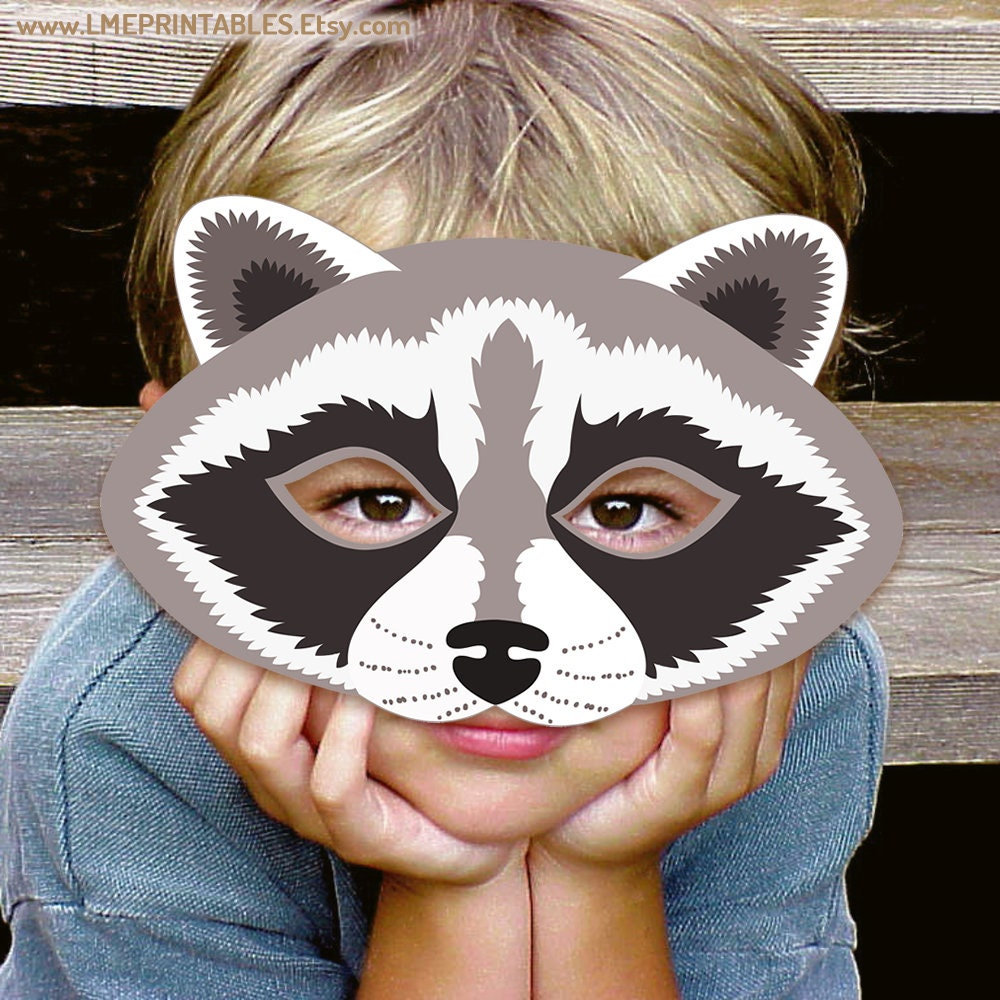 Raccoon mask printable halloween costume animal paper woodland forest kids adults family party games masquerade birthday decoration carnival download now