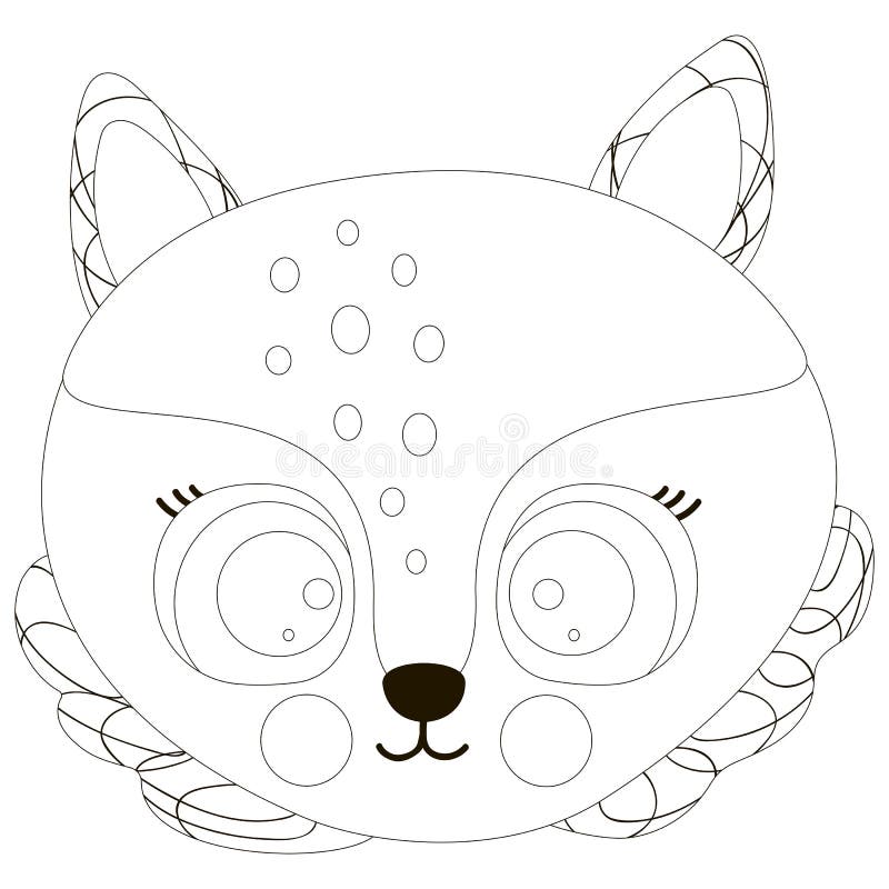 Cartoon black and white cute outline face of smiling little fox with big eyes and round cheeks for coloring page sticker childr stock vector