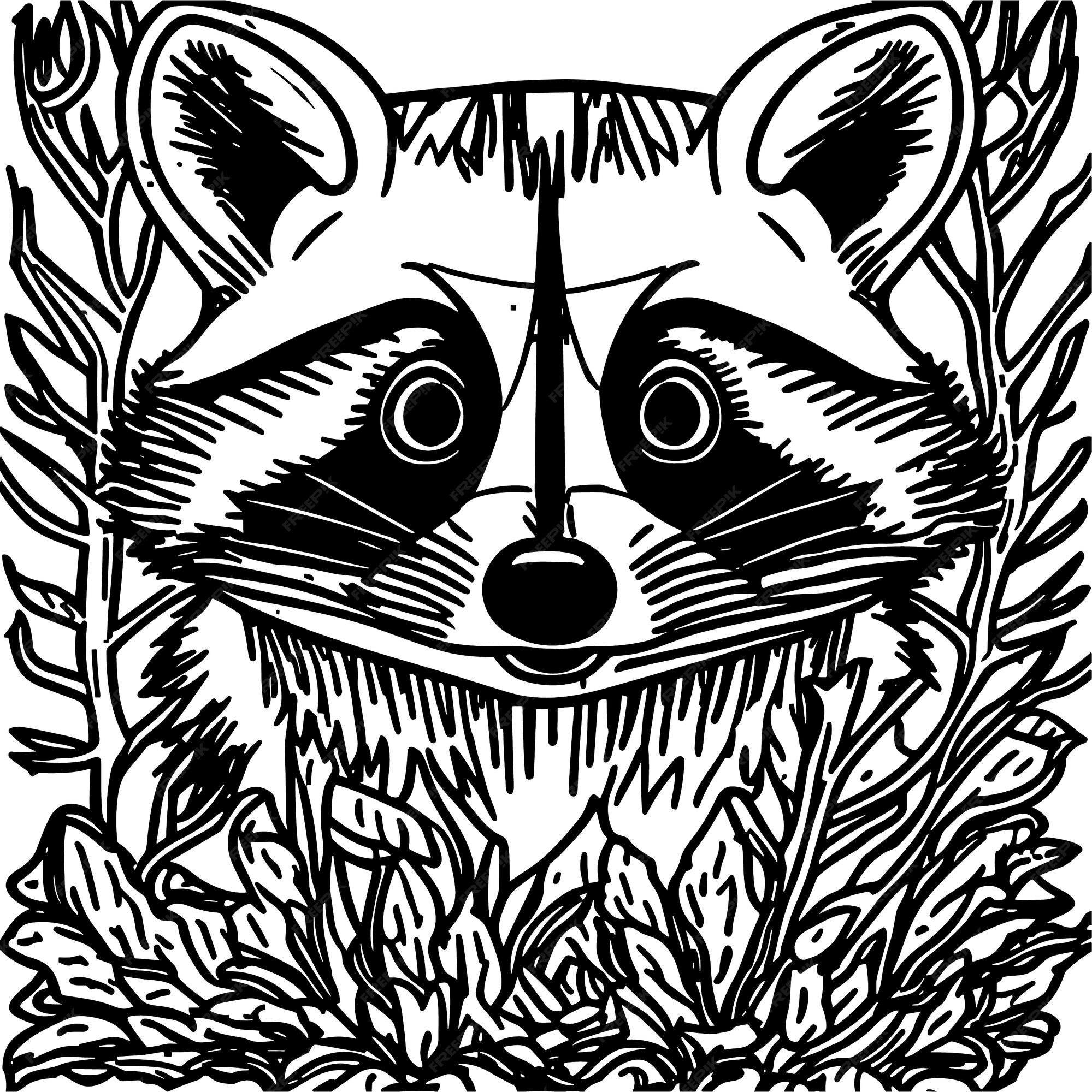 Premium vector mischievous raccoon playfully peeking from behind a tree for coloring fun
