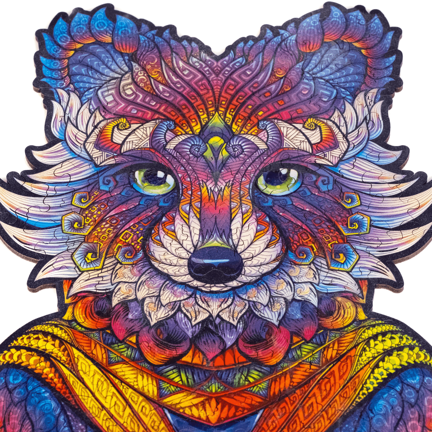 Meditating raccoon unidragon wood puzzle
