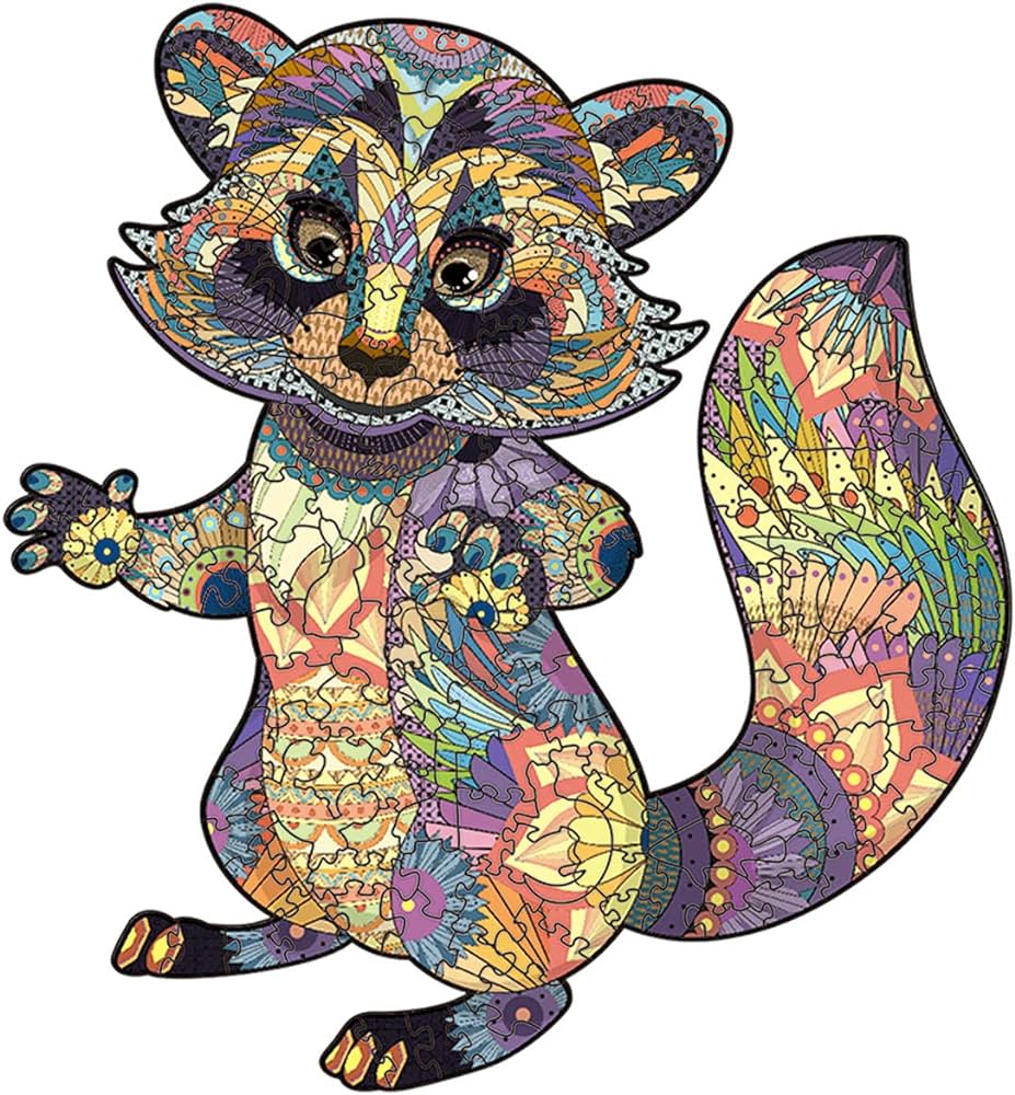 Cuteefun wooden shaped jigsaw puzzle for adults unique puzzle cute animal raccoon piece jigsaw puzzle for birthday gift a size buy online at best price in u