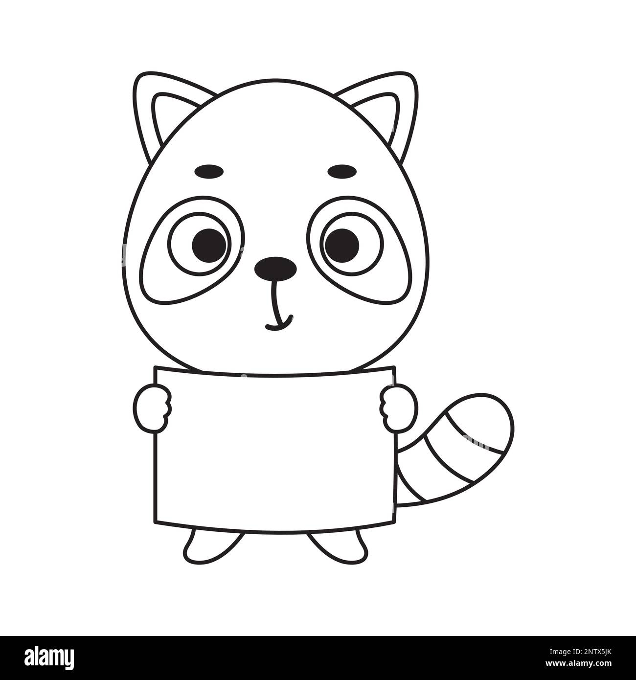 Coloring page cute little raccoon holds paper sheet coloring book for kids educational activity for preschool years kids and toddlers with cute anim stock vector image art