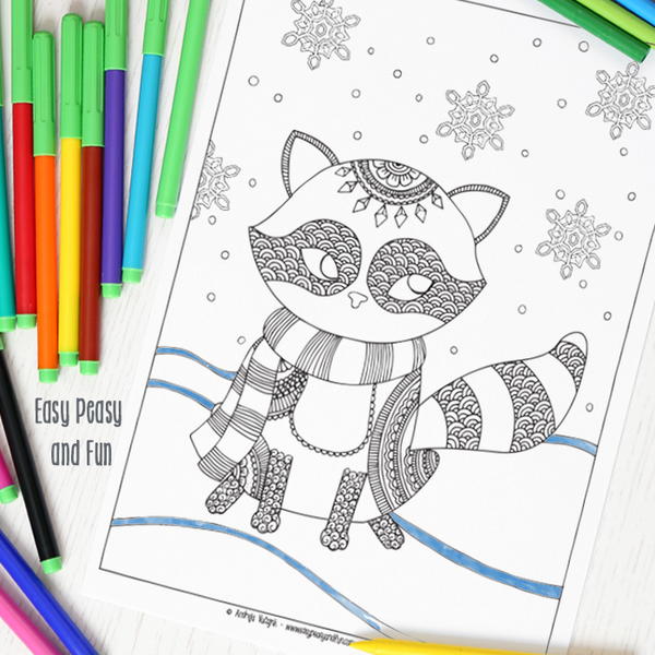 Sneaky raccoon coloring sheet