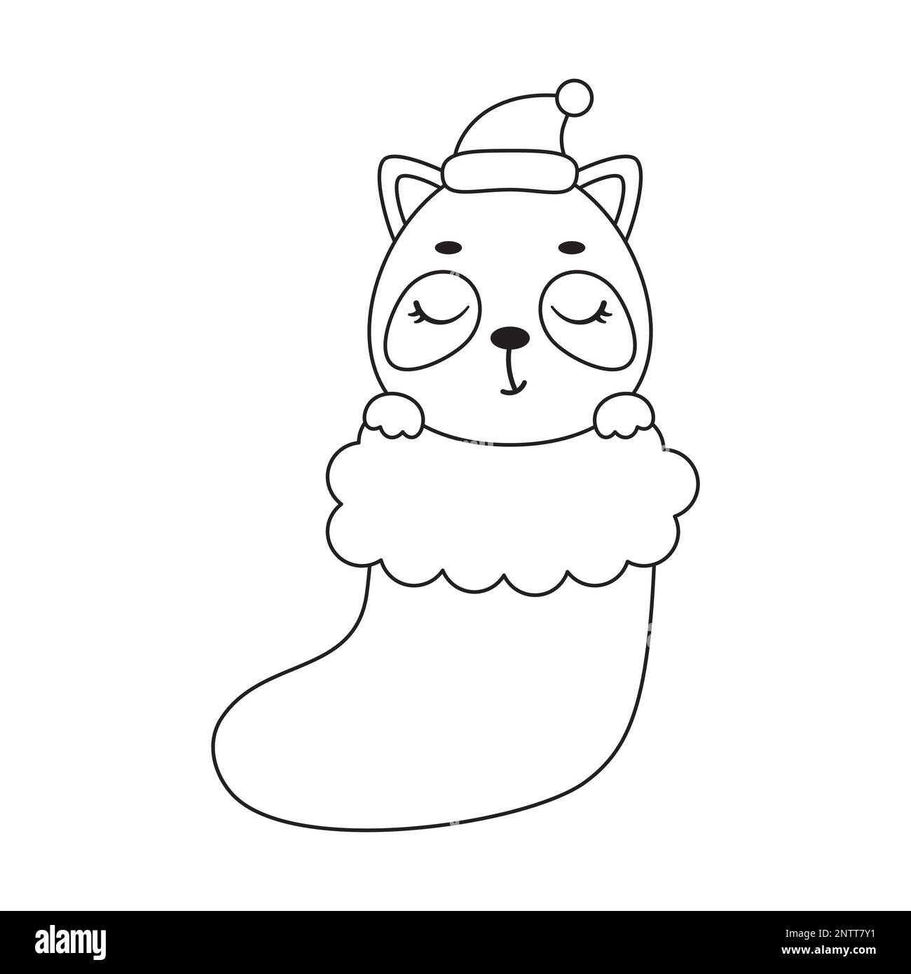 Coloring page cute little raccoon in christmas sock coloring book for kids educational activity for preschool years kids and toddlers with cute anim stock vector image art