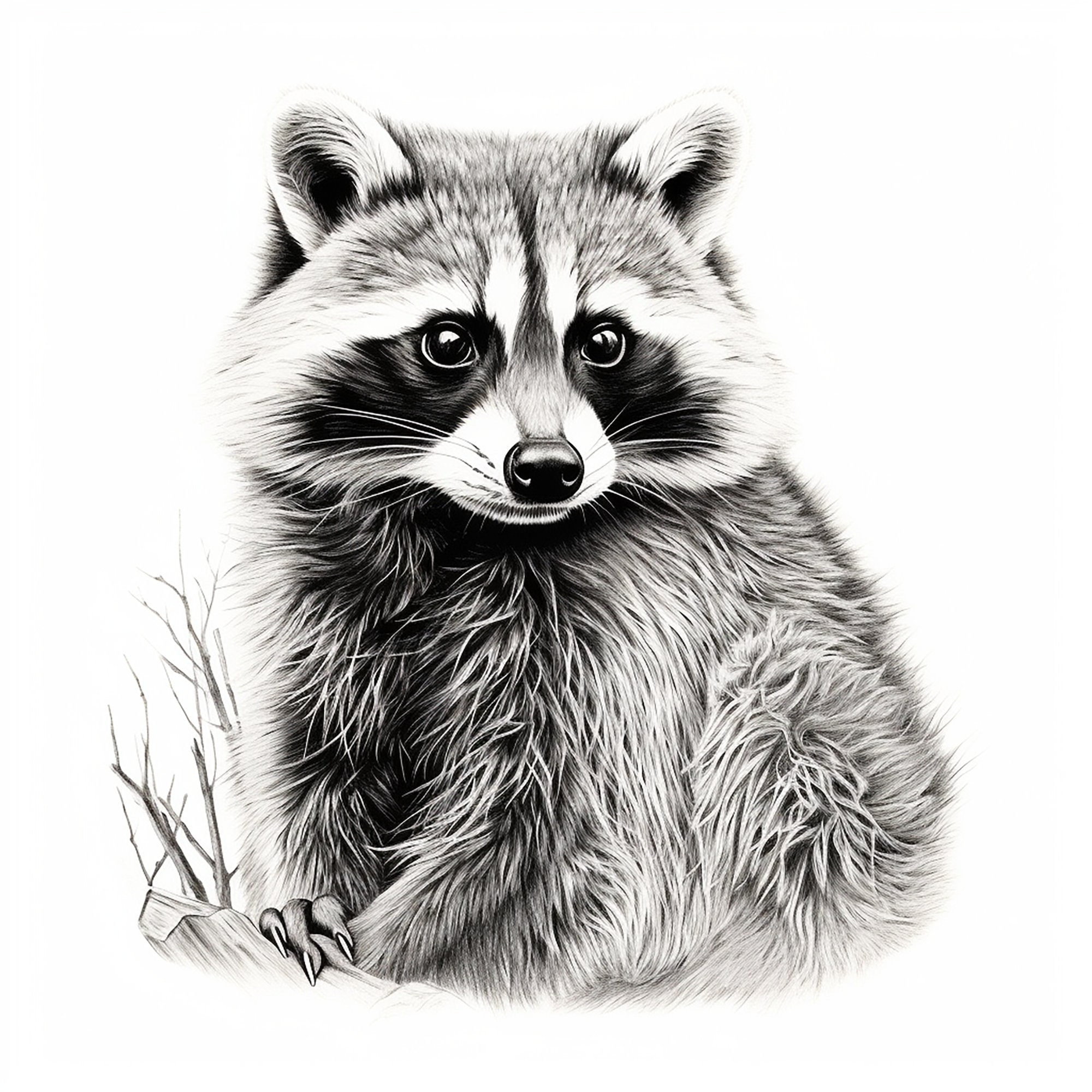 Raccoon clip art illustration realistic wildlife animal portrait woodland creature fine line drawing printable coloring page sticker