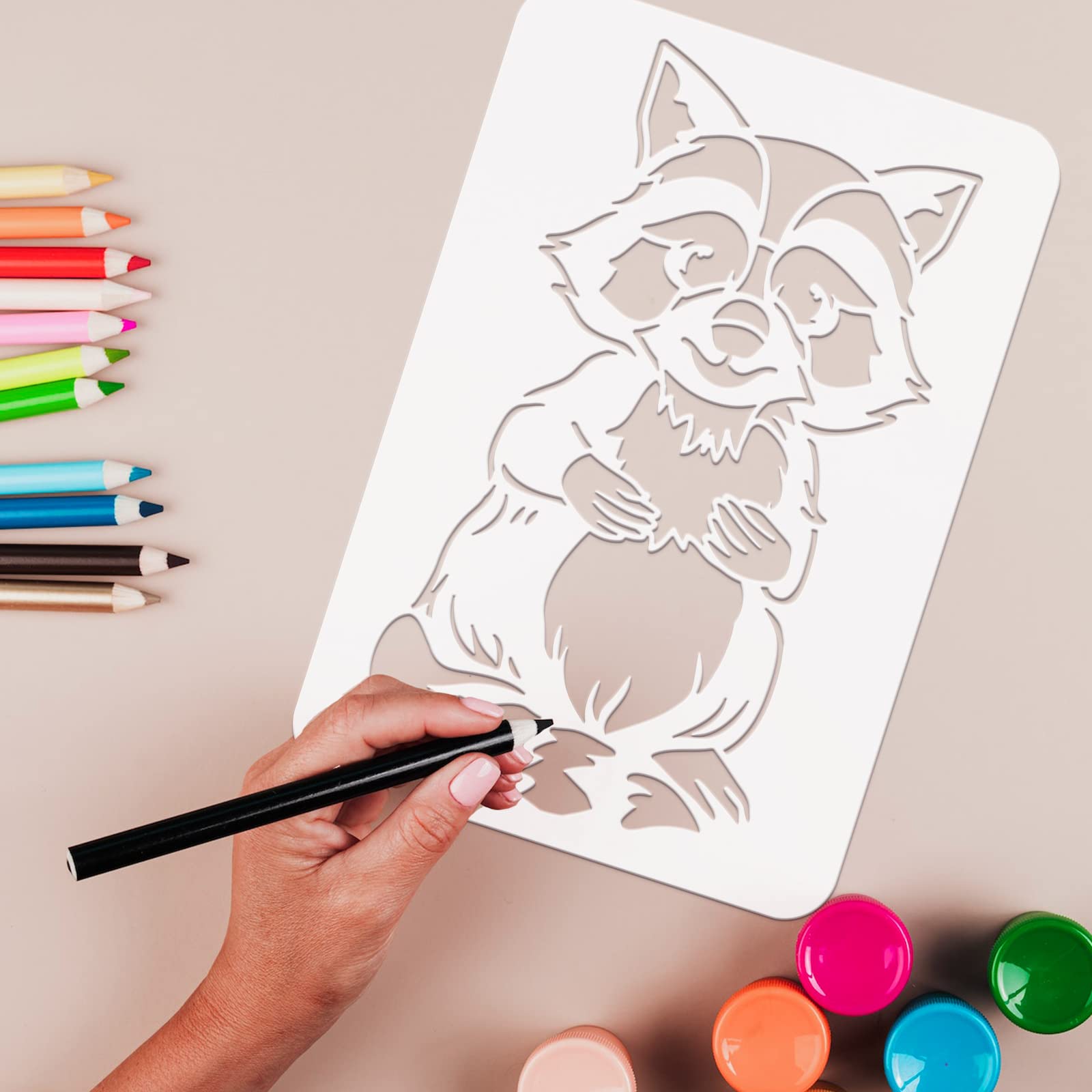 Fingerinspire raccoon painting stencil xinch reusable raccoon drawing template diy craft raccoon pattern drawing stencil animal theme stencil for painting on wall wood furniture arts crafts