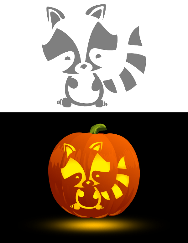 Printable cute raccoon pumpkin stencil
