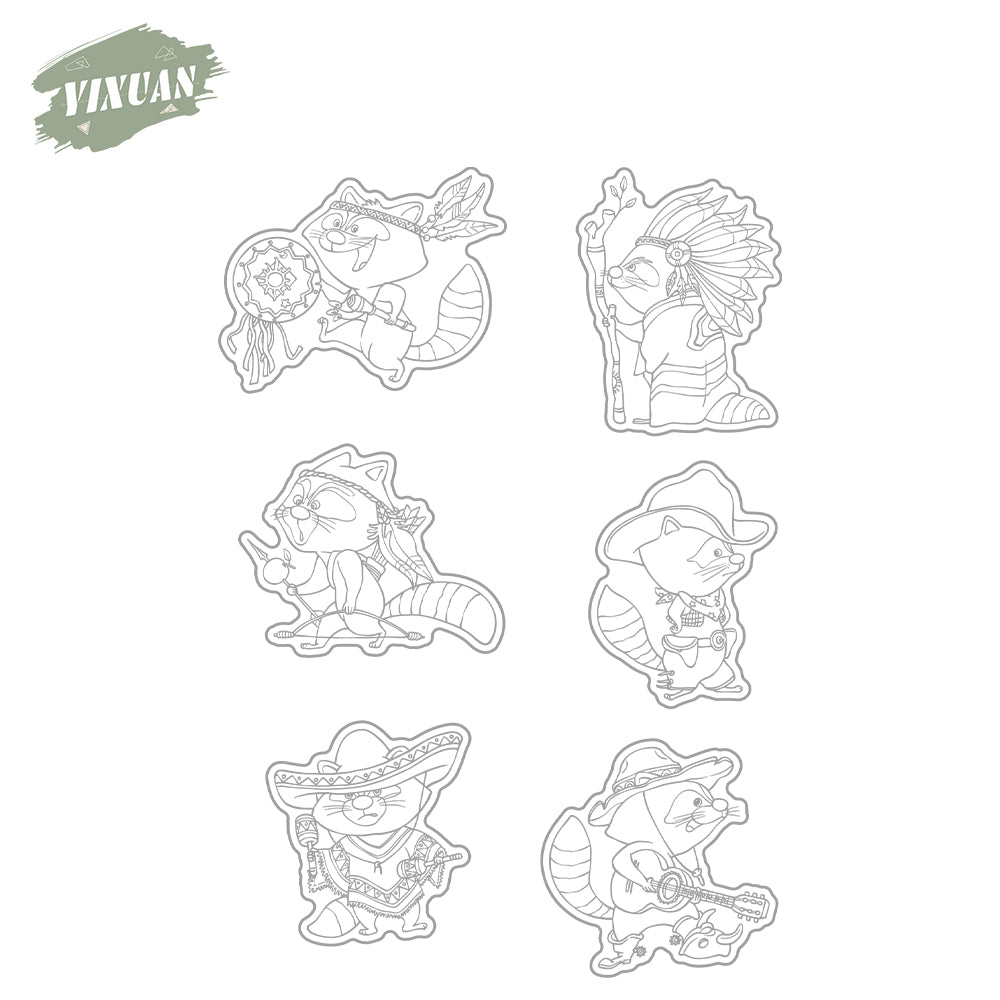 Kawaii cartoon tribe musician raccoon cutting dies and stamp set yx â