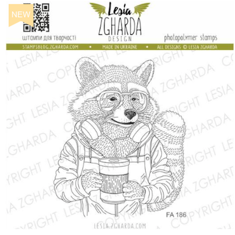 Lesia zgharda raccoon with coffee clear stamp fa â simon says stamp