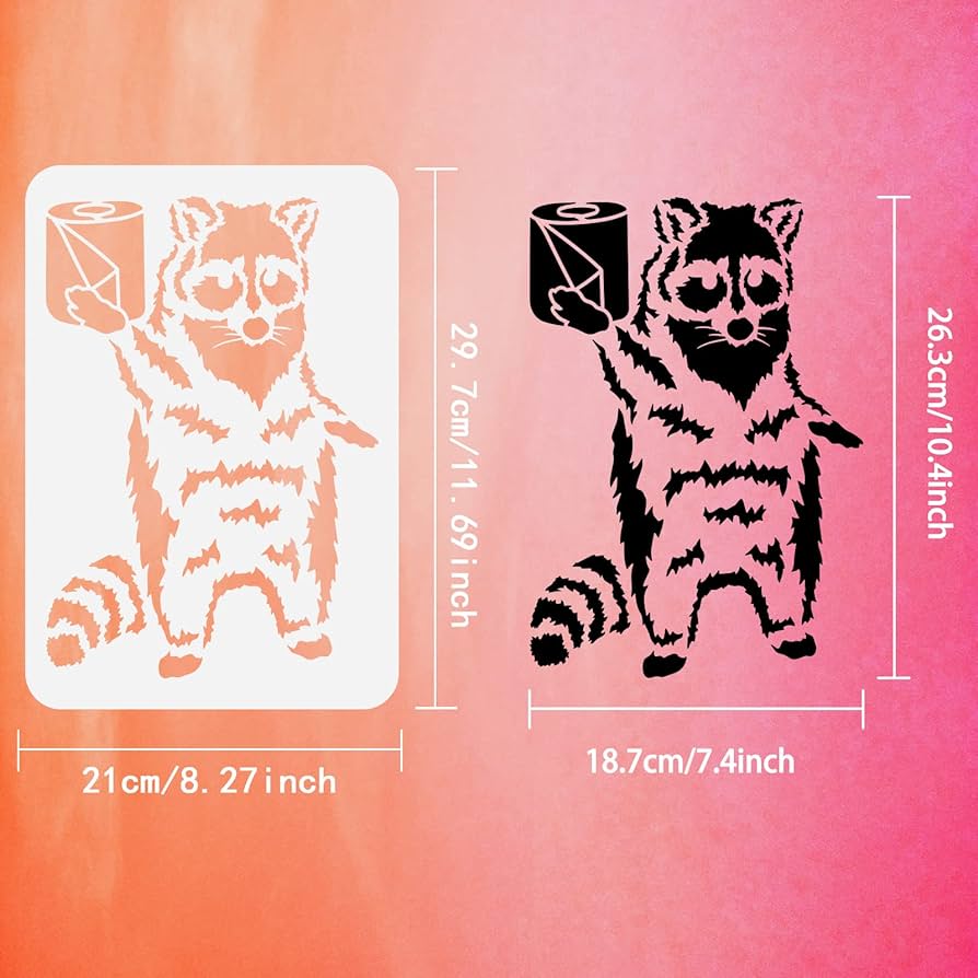 Fingerinspire funny raccoon stencil xinch reusable raccoon with roll paper drawing stencil diy art raccoon decoration template animal stencil for painting on wood wall and furniture