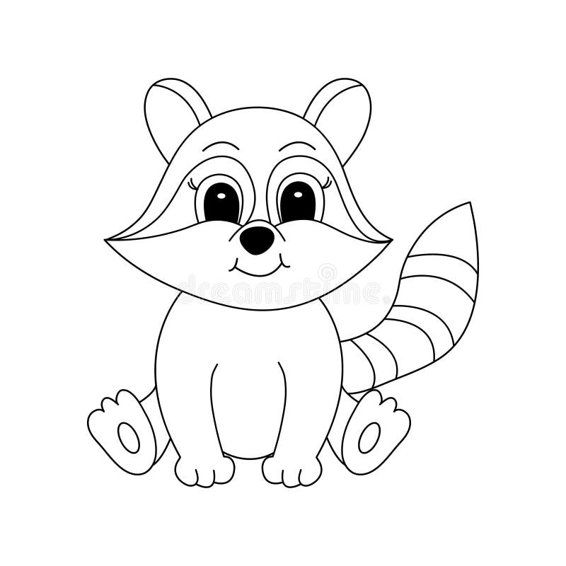 Hand drawn raccoon of black contour isolated on white background design element for coloring book vector stock vector