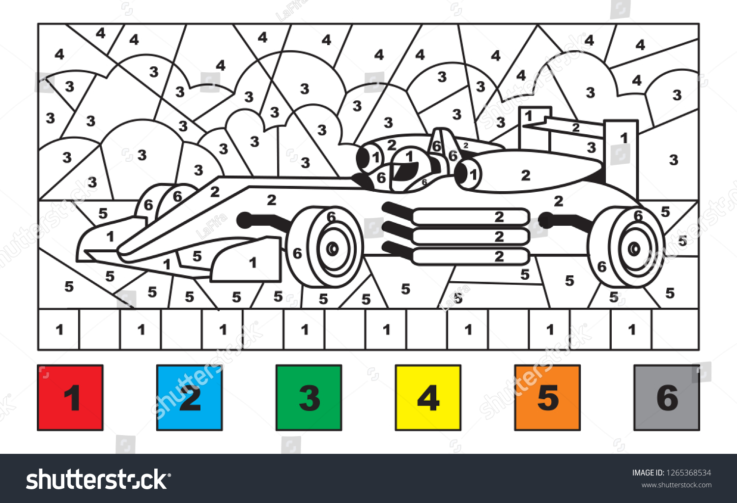 Race car color by number educational stock vector royalty free