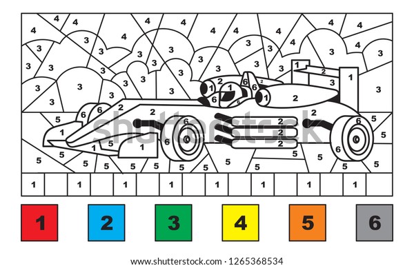 Race car color by number educational stock vector royalty free