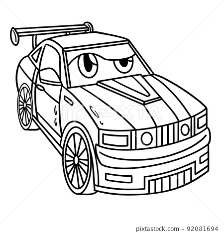 Racing car with face vehicle coloring page