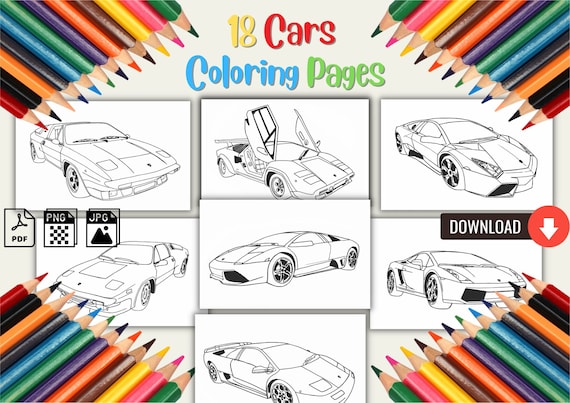 Printable cars coloring pages for kids vehicle sport racing vintage super cars themed colouring books bundle children activity pdf jpg png