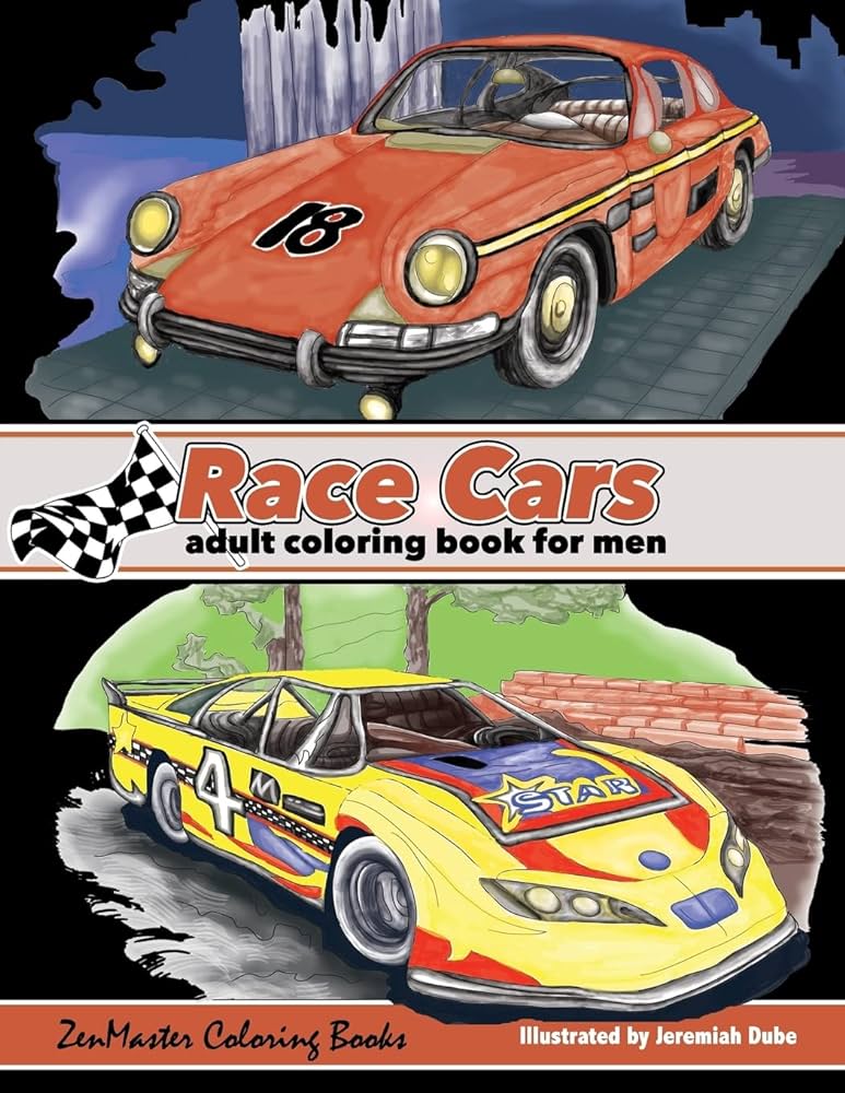 Race cars adult coloring book for men mens coloring book of race cars muscle cars and high performance vehicles adult coloring books for men zenmaster coloring books books