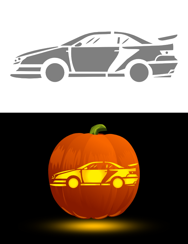 Printable detailed race car pumpkin stencil