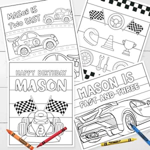 Editable race car party coloring pages race car coloring sheets activity sheets designs x corjl template instant download
