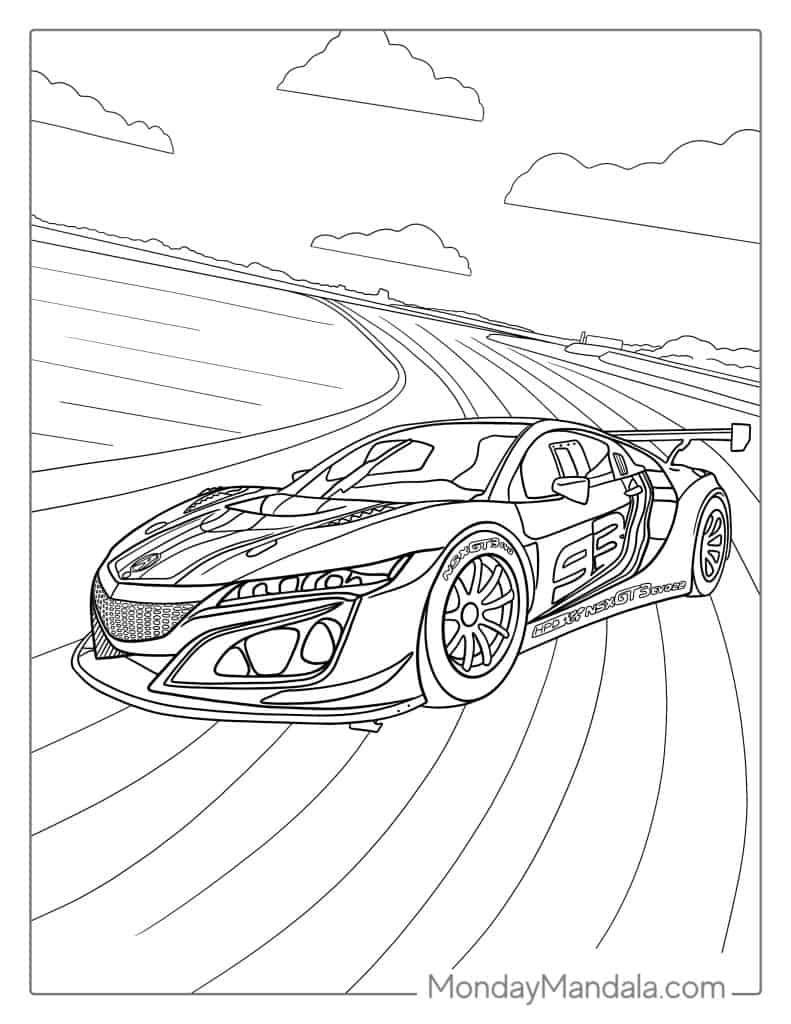 Race car coloring pages free pdf printables