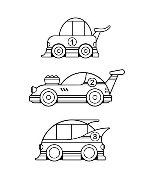 Race car kids coloring page vector line art set stock illustration