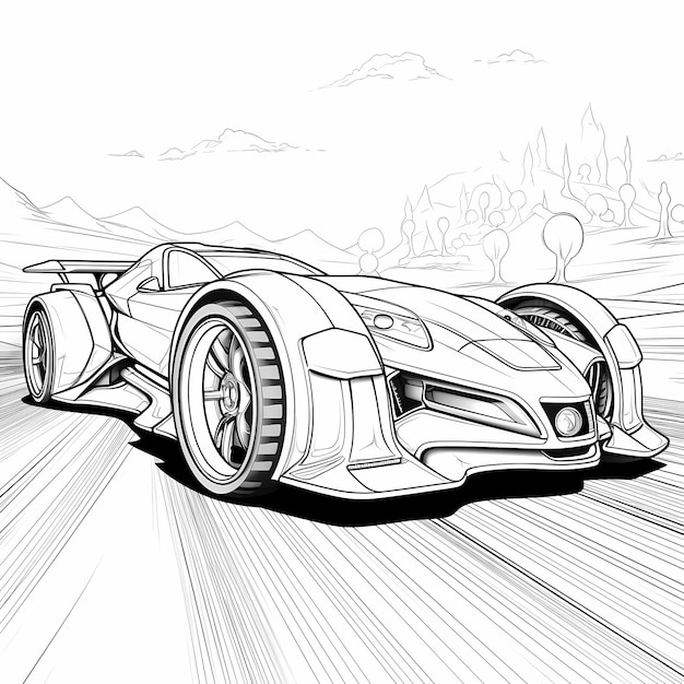 Premium ai image a race car futuristic coloring page cartoon style thick lines