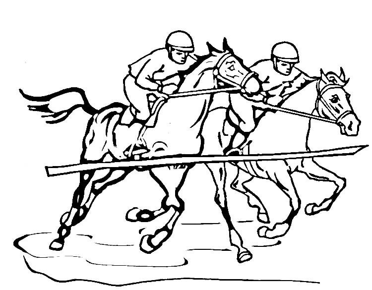 Drawing two race horses coloring page