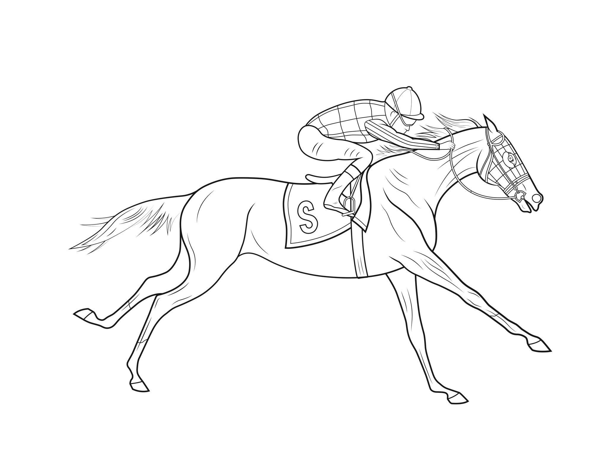 Simple race horse coloring page