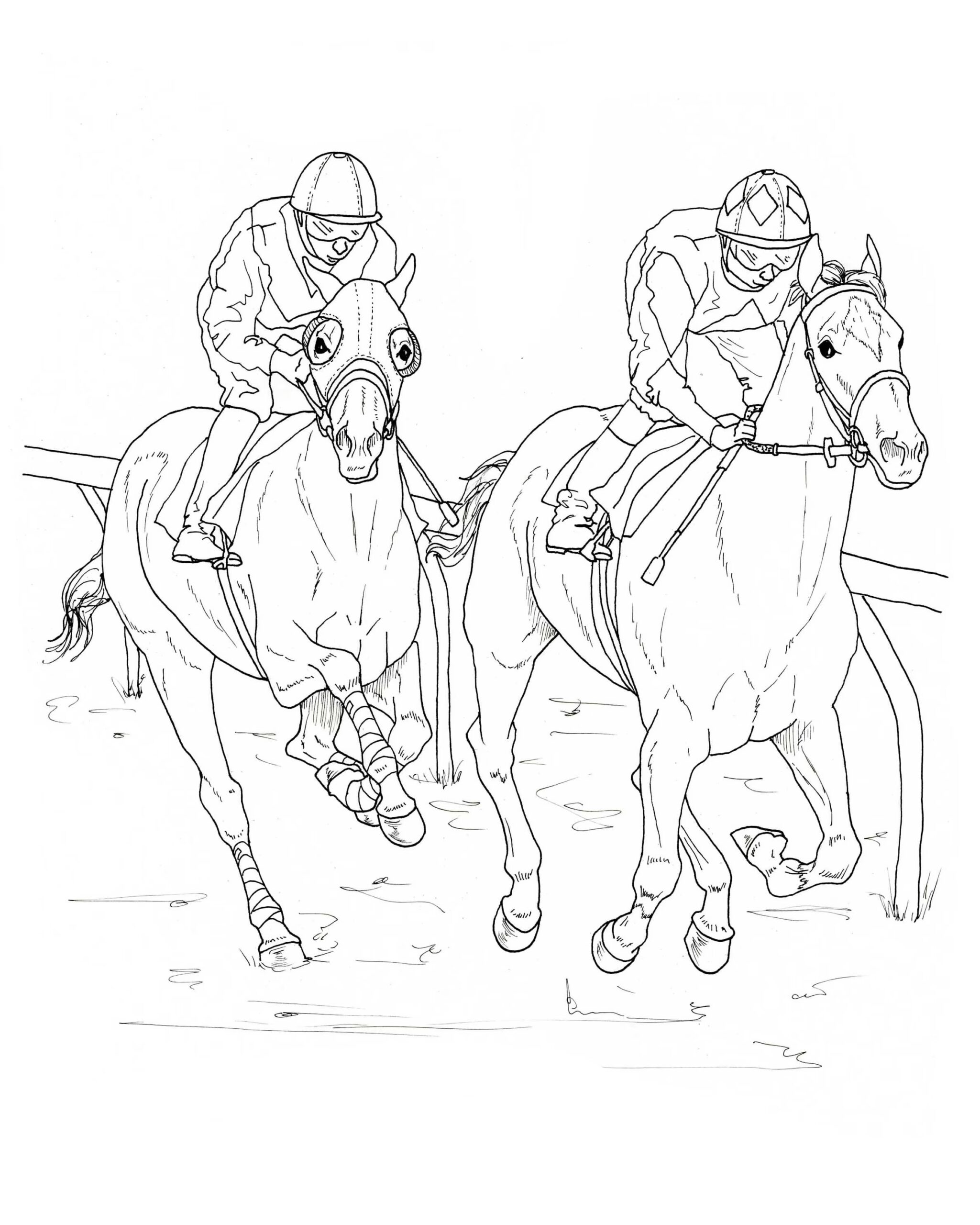 Two race horses running coloring page