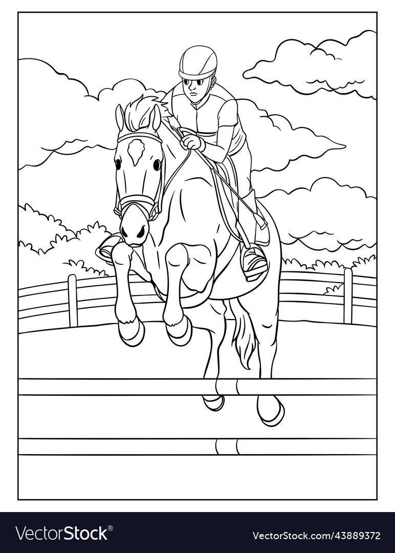 Show jumping coloring page for kids royalty free vector