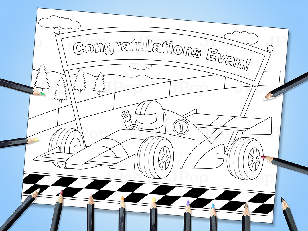 Personalized coloring page race car coloring page race car customizable coloring page custom coloring page digital download