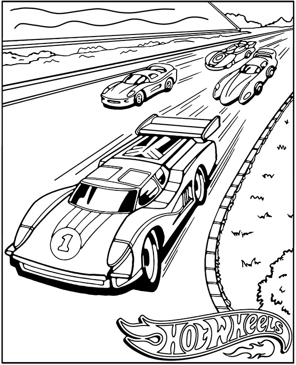 Printable hot wheels race coloring page