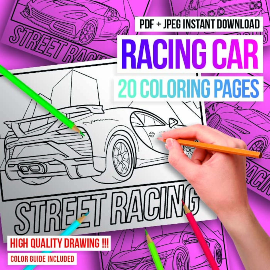 Racing car coloring pages page printable pdf instant download
