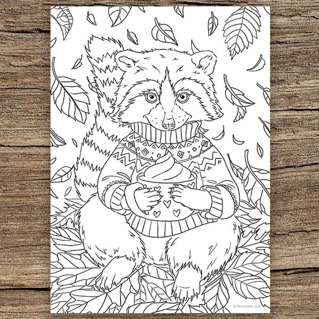 Raccoon printable adult coloring page from favoreads coloring book pages for adults and kids coloring sheets colouring designs instant download