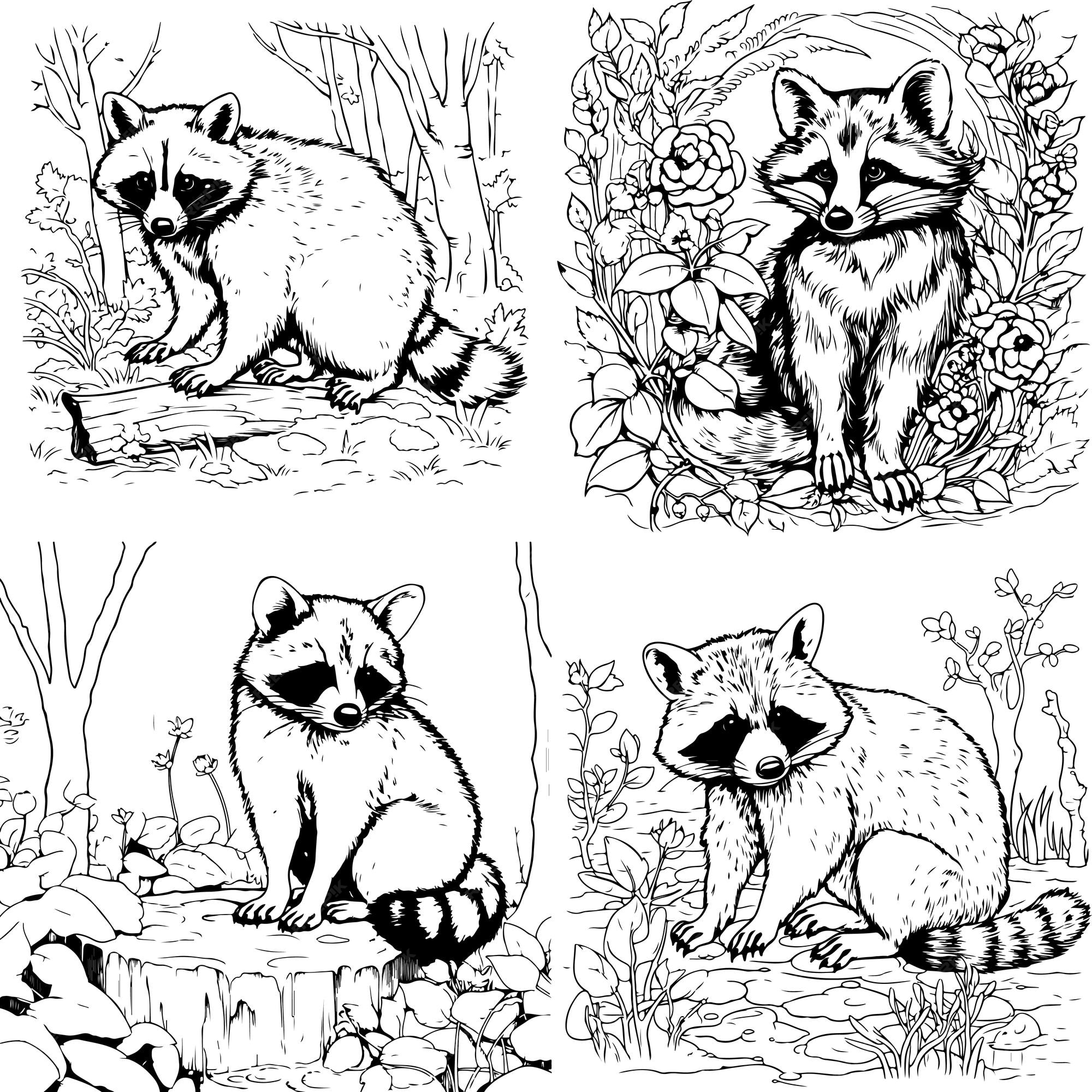 Premium vector raccoon coloring page