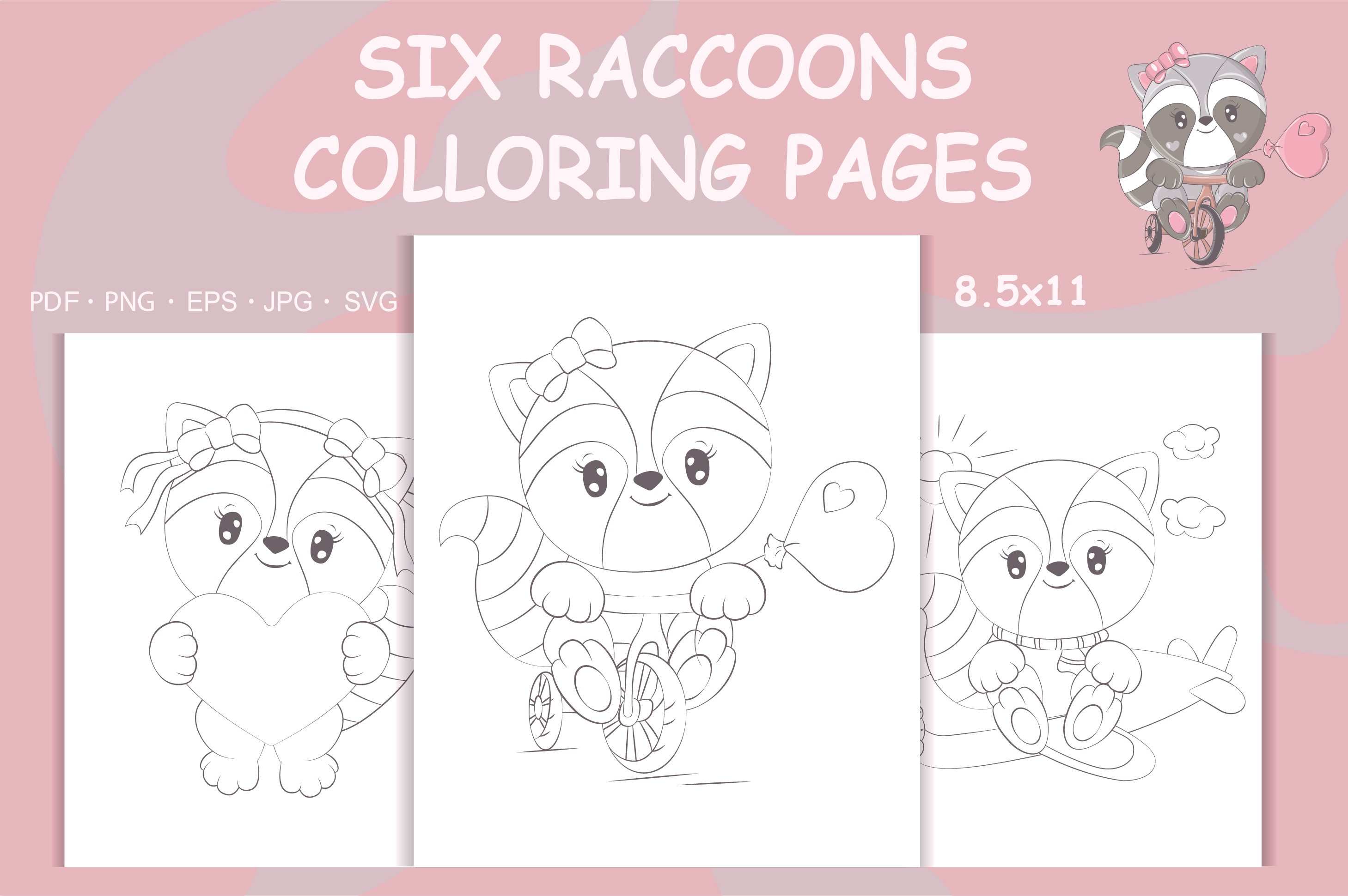 Raccoons coloring page cute animals coloring books