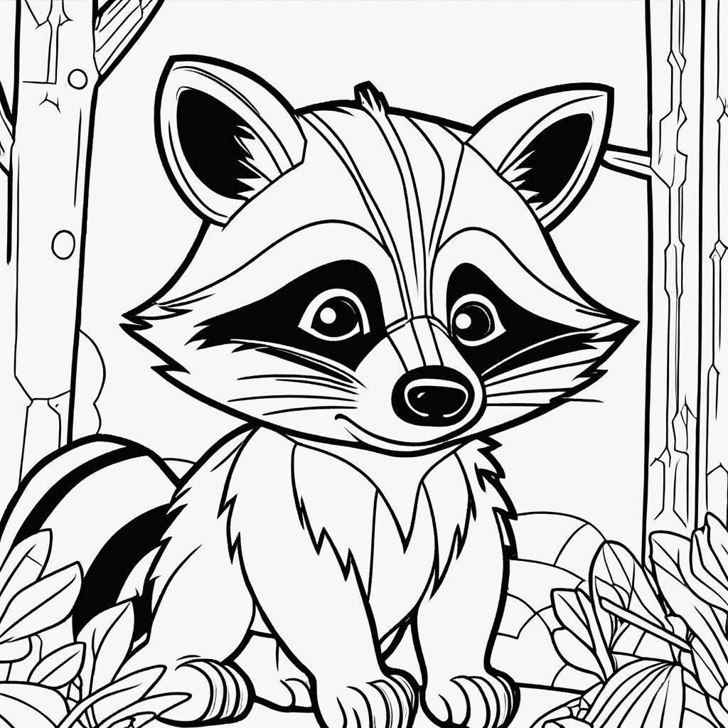 Black and white raccoon coloring pages cartoon style