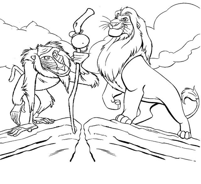 Rafiki and simba in a desert coloring page coloring pages disney coloring pages rafiki