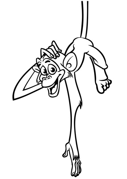 Premium vector cartoon funny monkey vector illustration of happy monkey chimpanzee outlines for coloring pages book