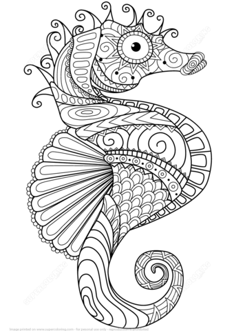 Sea horse zentangle coloring page free printable coloring pages