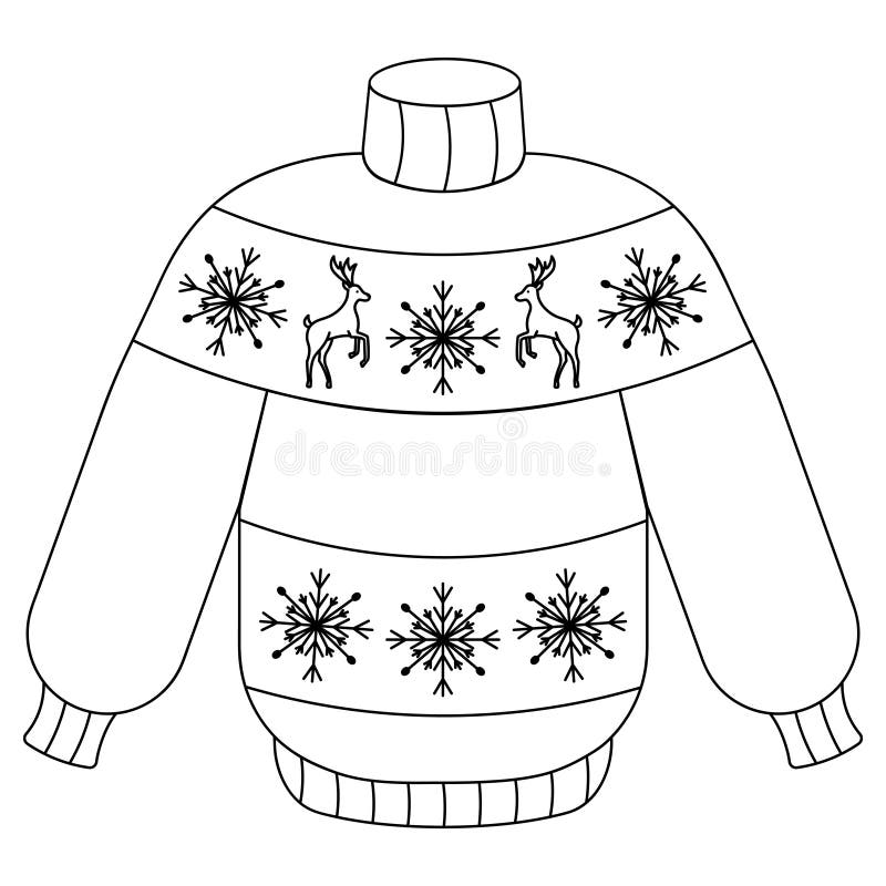 Christmas jumper with deer sketch pullover woolen clothes are decorated with snowflakes and reindeer vector illustration stock vector
