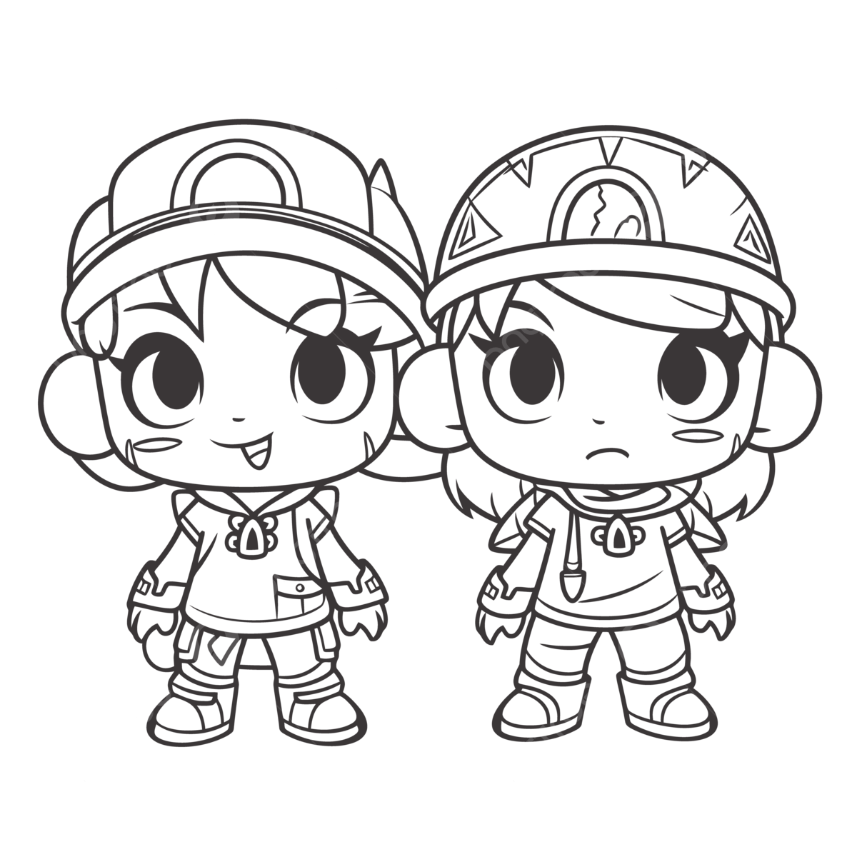 Two characters with cartoon faces and hats coloring page outline sketch drawing vector raiders drawing raiders outline raiders sketch png and vector with transparent background for free download