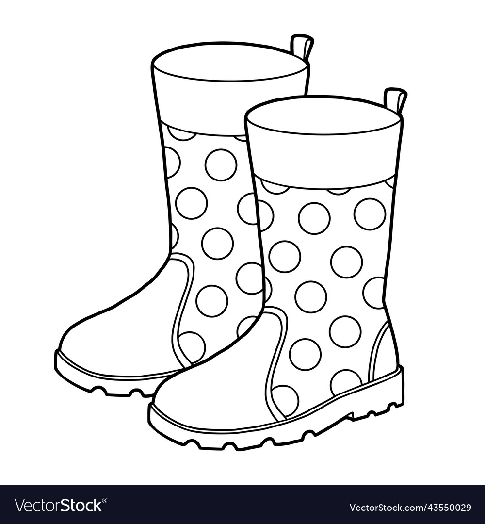Coloring book cartoon shoe collection rubber boots