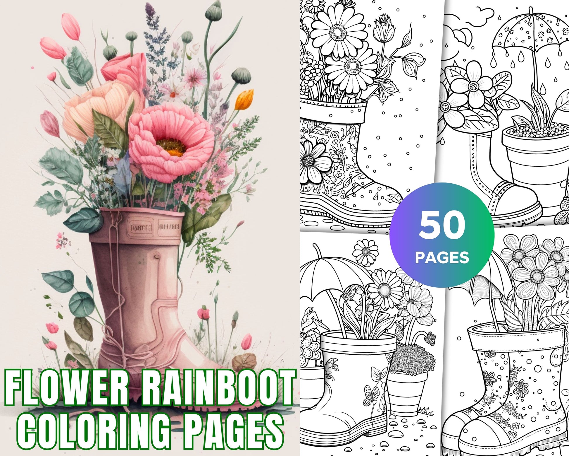 Printable flower rainboot coloring pages for adults floral graysca â coloring