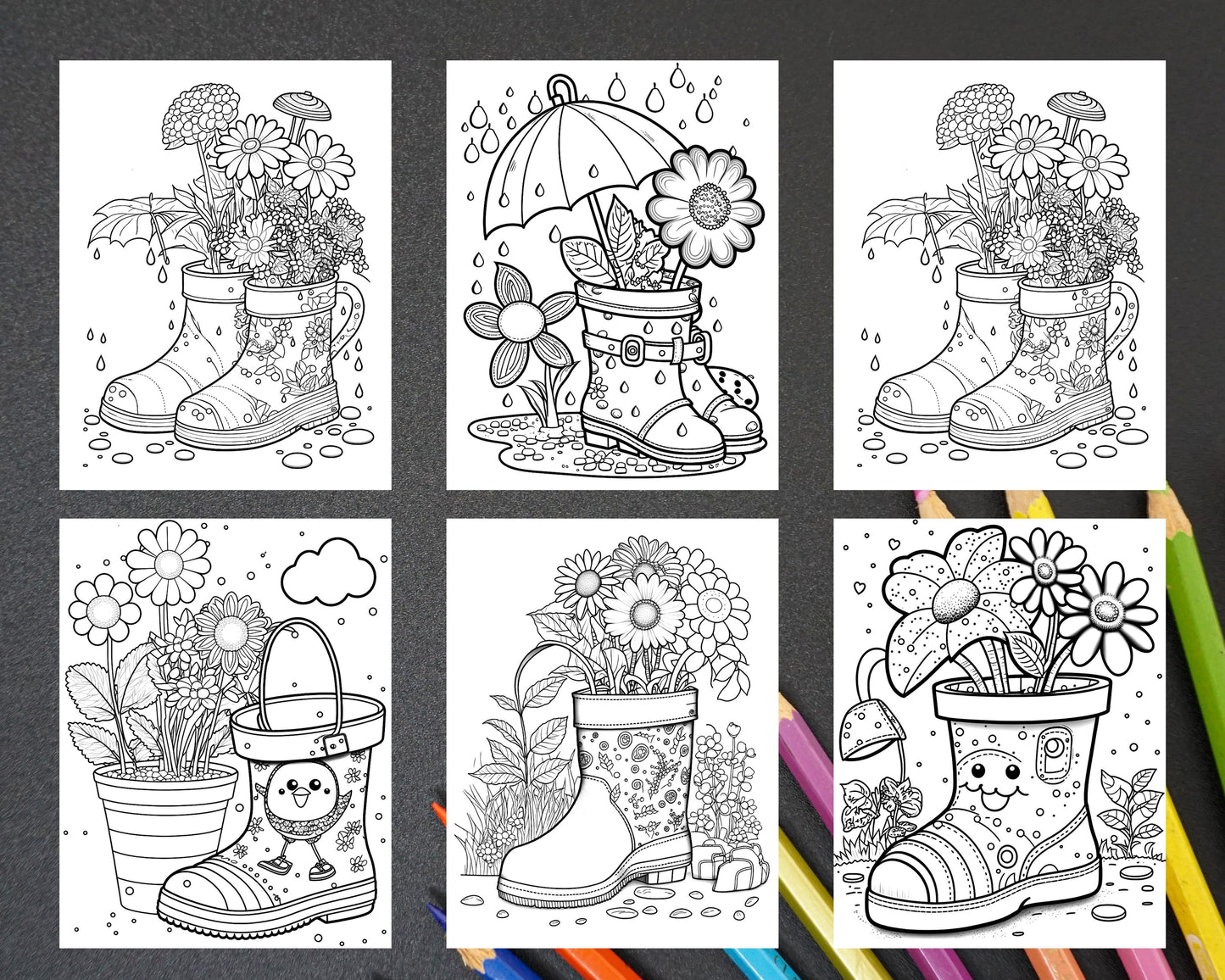 Printable flower rainboot coloring pages for adults floral graysca â coloring
