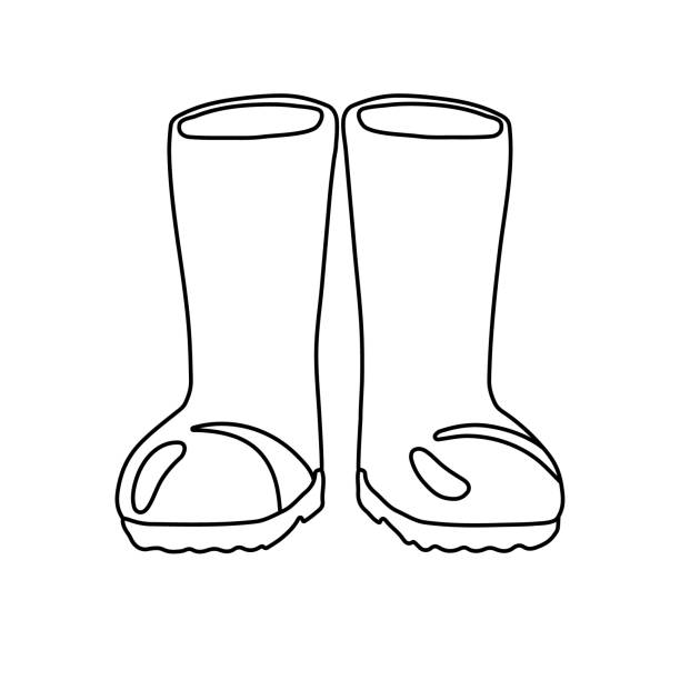 Rubber rain boots in a front view outline doodle sketch vector illustration stock illustration