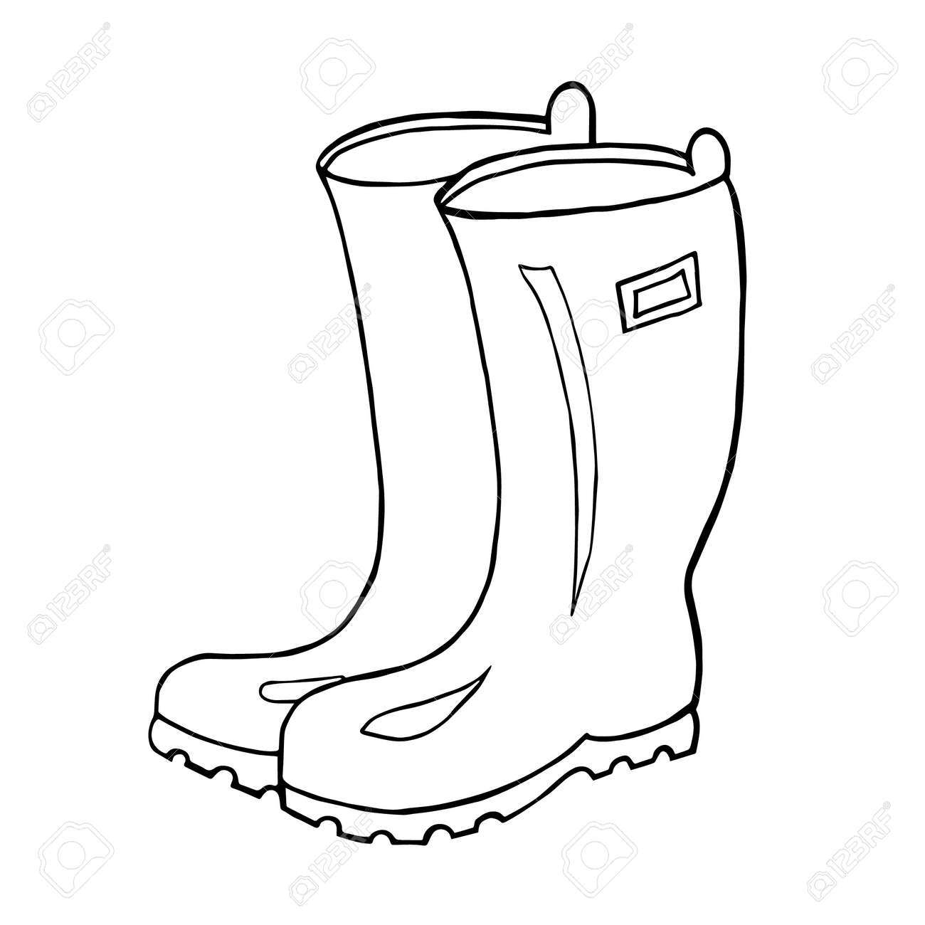 Illustration with autumn rubber bootsline drawing vector graphics black and white picture for coloring hand drawing royalty free svg cliparts vectors and stock illustration image