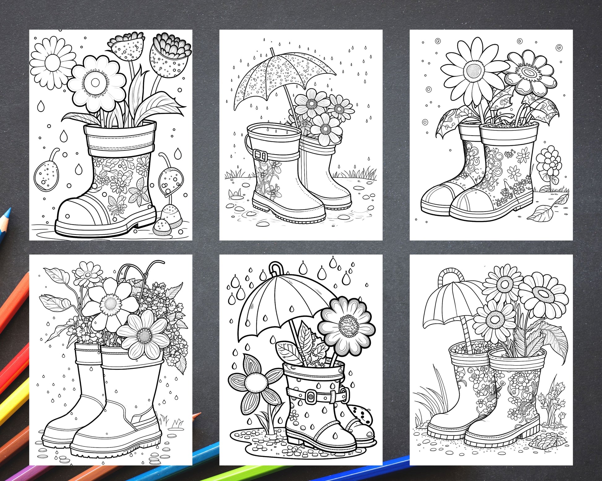 Printable flower rainboot coloring pages for adults floral graysca â coloring