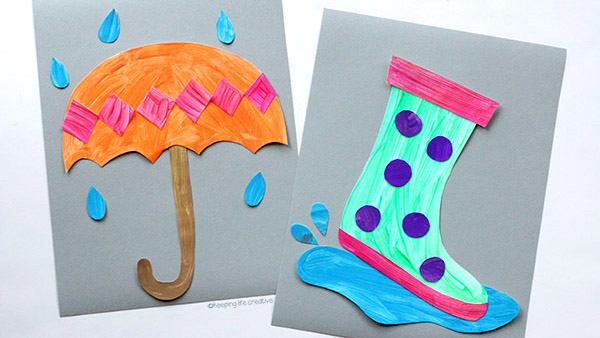 Rainy day umbrella and rain boot craft